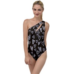 White Hearts - Black Background To One Side Swimsuit by alllovelyideas