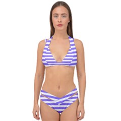 Lilac Purple Stripes Double Strap Halter Bikini Set by snowwhitegirl