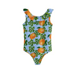 Citrus Tropical Orange Blue Kids  Frill Swimsuit by snowwhitegirl