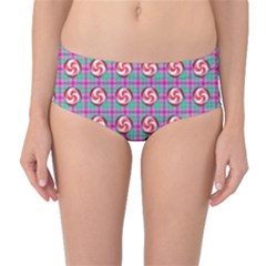 Peppermint Candy Pink Plaid Mid-waist Bikini Bottoms by snowwhitegirl