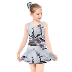 Cute Fairy Dancing On A Piano With Butterflies And Birds Kids  Skater Dress Swimsuit by FantasyWorld7