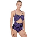 Tropical Leaves Purple Scallop Top Cut Out Swimsuit View1