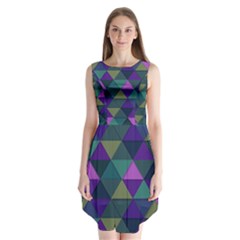 Blue Geometric Sleeveless Chiffon Dress  