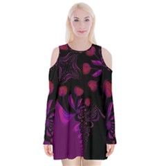 Background Red Purple Black Color Velvet Long Sleeve Shoulder Cutout Dress by Pakrebo
