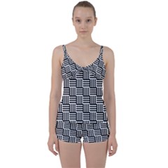 Black And White Basket Weave Tie Front Two Piece Tankini by retrotoomoderndesigns
