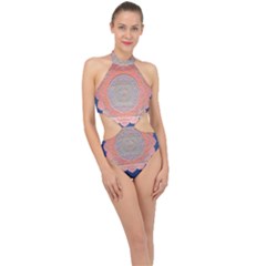 Boho Bliss Peach Metallic Mandala Halter Side Cut Swimsuit by beautyskulls