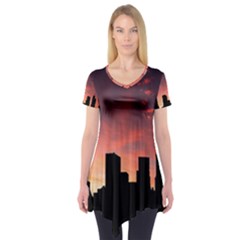 Skyline Panoramic City Architecture Short Sleeve Tunic  by Sudhe
