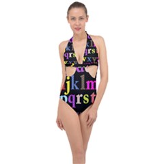 Alphabet Letters Colorful Polka Dots Letters In Lower Case Halter Front Plunge Swimsuit by Sudhe