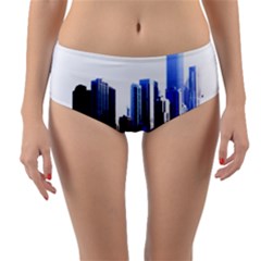 Abstract Of Downtown Chicago Effects Reversible Mid-waist Bikini Bottoms by Sudhe