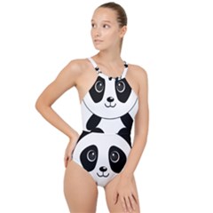 Bear Panda Bear Panda Animals High Neck One Piece Swimsuit by Sudhe
