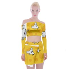 Rat Mouse Cheese Animal Mammal Off Shoulder Top With Mini Skirt Set by Sudhe