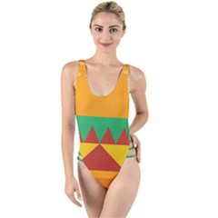 Burger Bread Food Cheese Vegetable High Leg Strappy Swimsuit by Sudhe