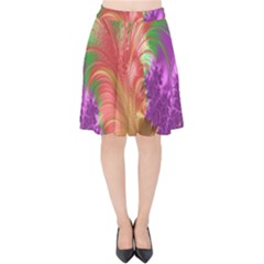 Fractal Purple Green Orange Yellow Velvet High Waist Skirt by Sudhe