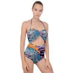 Multi Colored Glass Sphere Glass Scallop Top Cut Out Swimsuit by Sudhe