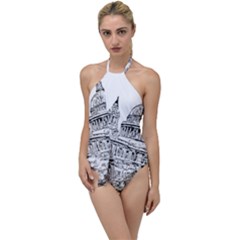 Line Art Architecture Church Go With The Flow One Piece Swimsuit by Sudhe