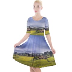 Vietnam Terraces Rice Silk Quarter Sleeve A-line Dress by Sudhe