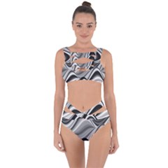 Waves Black And White Modern Bandaged Up Bikini Set  by Pakrebo