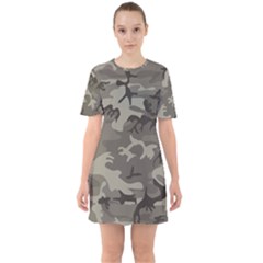 Camo Grey Sixties Short Sleeve Mini Dress by retrotoomoderndesigns