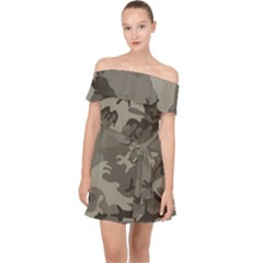 Camo Grey Off Shoulder Chiffon Dress by retrotoomoderndesigns
