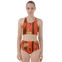 Amber Yellow Stripes Leaves Floral Racer Back Bikini Set by Mariart