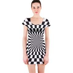 Optical Illusion Chessboard Tunnel Short Sleeve Bodycon Dress by Pakrebo
