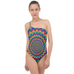 Psychedelic Colours Vibrant Rainbow Classic One Shoulder Swimsuit by Pakrebo