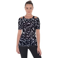 Dark Abstract Print Shoulder Cut Out Short Sleeve Top by dflcprintsclothing