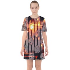 Music Notes Sound Musical Audio Sixties Short Sleeve Mini Dress by Mariart