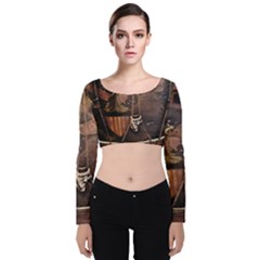 Grand Army Of The Republic Drum Velvet Long Sleeve Crop Top by Riverwoman