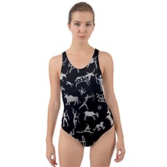 Petroglyph Nordic Beige And Black Background Petroglyph Nordic Beige And Black Background Cut-out Back One Piece Swimsuit by snek
