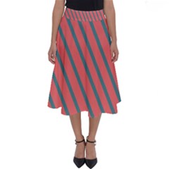 Living Coral Diagonal Stripes Perfect Length Midi Skirt by LoolyElzayat