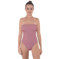 Living Coral Diagonal Stripes Tie Back One Piece Swimsuit by LoolyElzayat
