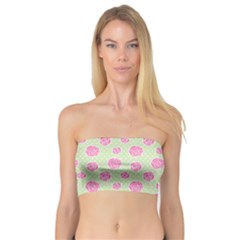 Roses Flowers Pink And Pastel Lime Green Pattern With Retro Dots Bandeau Top by genx
