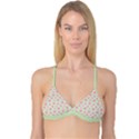 Roses flowers pink and pastel lime green pattern with retro dots Reversible Tri Bikini Top View1