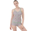 Roses flowers pink and pastel lime green pattern with retro dots Boyleg Tankini Set  View1