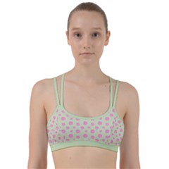 Roses Flowers Pink And Pastel Lime Green Pattern With Retro Dots Line Them Up Sports Bra by genx