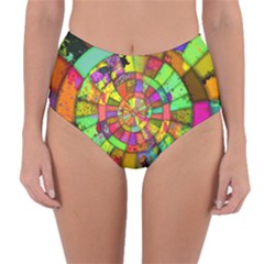 Color Abstract Rings Circle Center Reversible High-waist Bikini Bottoms by Pakrebo