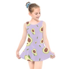 Avocado Green With Pastel Violet Background2 Avocado Pastel Light Violet Kids  Skater Dress Swimsuit by genx