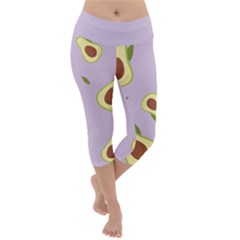 Avocado Green With Pastel Violet Background2 Avocado Pastel Light Violet Lightweight Velour Capri Yoga Leggings by genx