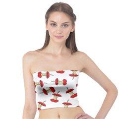 Red Apple Core Funny Retro Pattern Half On White Background Tube Top by genx