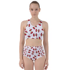 Red Apple Core Funny Retro Pattern Half On White Background Racer Back Bikini Set by genx