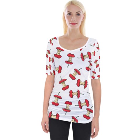 Red Apple Core Funny Retro Pattern Half On White Background Wide Neckline Tee by genx