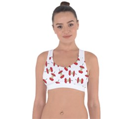 Red Apple Core Funny Retro Pattern Half On White Background Cross String Back Sports Bra by genx