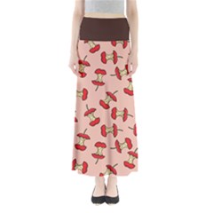 Red Apple Core Funny Retro Pattern Half Eaten On Pastel Orange Background Full Length Maxi Skirt by genx