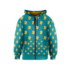Toast With Cheese Funny Retro Pattern Turquoise Green Background Kids  Zipper Hoodie by genx