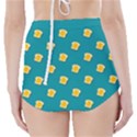 Toast With Cheese Funny Retro Pattern Turquoise Green Background High-Waisted Bikini Bottoms View2