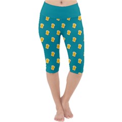 Toast With Cheese Funny Retro Pattern Turquoise Green Background Lightweight Velour Cropped Yoga Leggings by genx