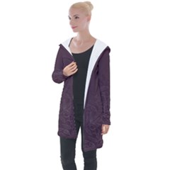 Organic Olive Leaves Pattern Hand Drawn Purple Red Wine Longline Hooded Cardigan by genx