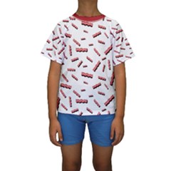 Funny Bacon Slices Pattern Infidel Red Meat Kids  Short Sleeve Swimwear by genx