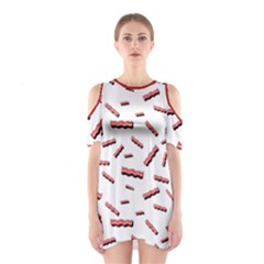 Funny Bacon Slices Pattern Infidel Red Meat Shoulder Cutout One Piece Dress by genx